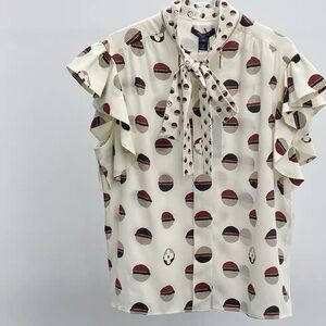 🚩steal authentic Louis Vuitton Cream and Red Patterned Ruffle Blouse